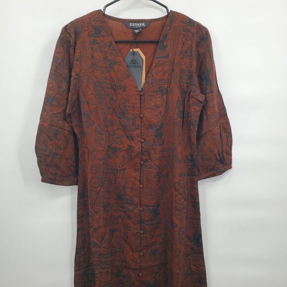 Disturbia Daemonologie Woodcut Print Button Up Midaxi Dress Women Size US 6 NWT - Picture 4 of 16